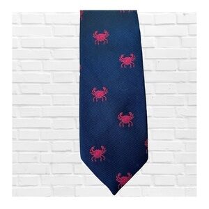 Vintage Cappuccino Navy Blue Tie with Red Crab Novelty Nautical Coastal Beach
